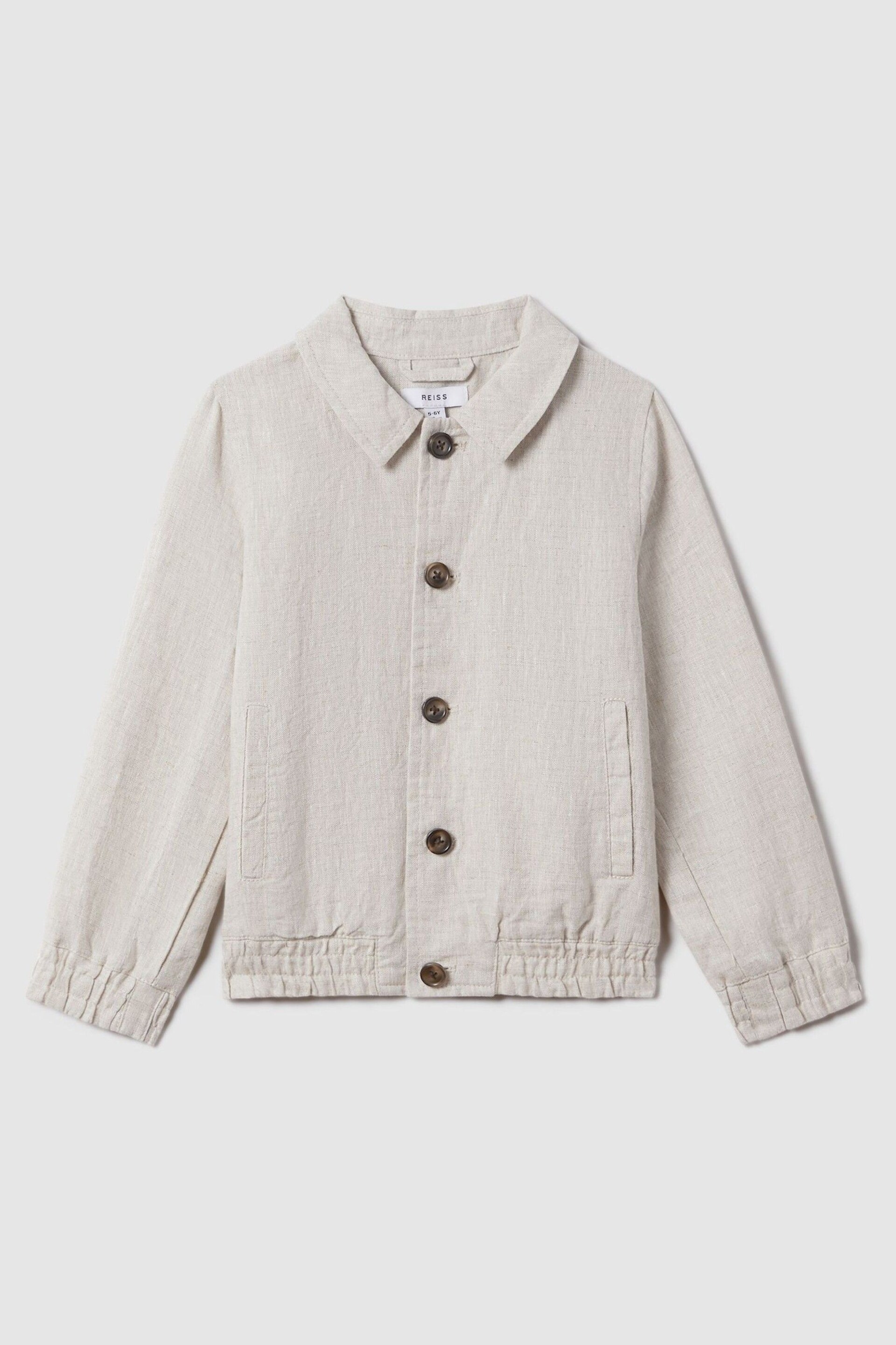 Reiss Stone Cadiz Teen Linen Elasticated Trim Bomber Jacket - Image 1 of 6