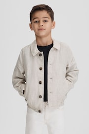 Reiss Stone Cadiz Teen Linen Elasticated Trim Bomber Jacket - Image 2 of 6