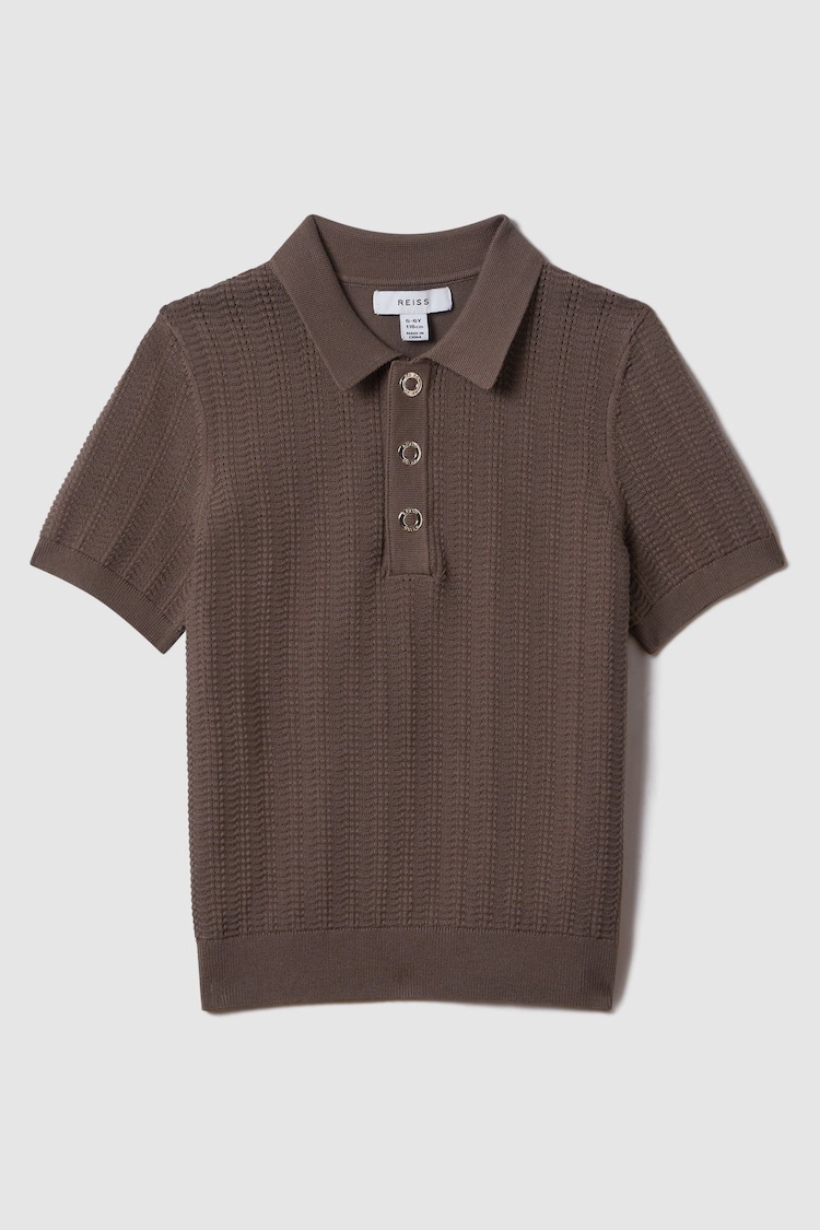 Reiss Pecan Brown Pascoe Junior Textured Modal Blend Polo Shirt - Image 2 of 7