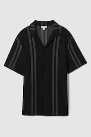 Reiss Black/Steel Grey Castle Ribbed Striped Cuban Collar Shirt - Image 2 of 6