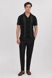 Reiss Black/Steel Grey Castle Ribbed Striped Cuban Collar Shirt - Image 3 of 6