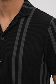 Reiss Black/Steel Grey Castle Ribbed Striped Cuban Collar Shirt - Image 4 of 6