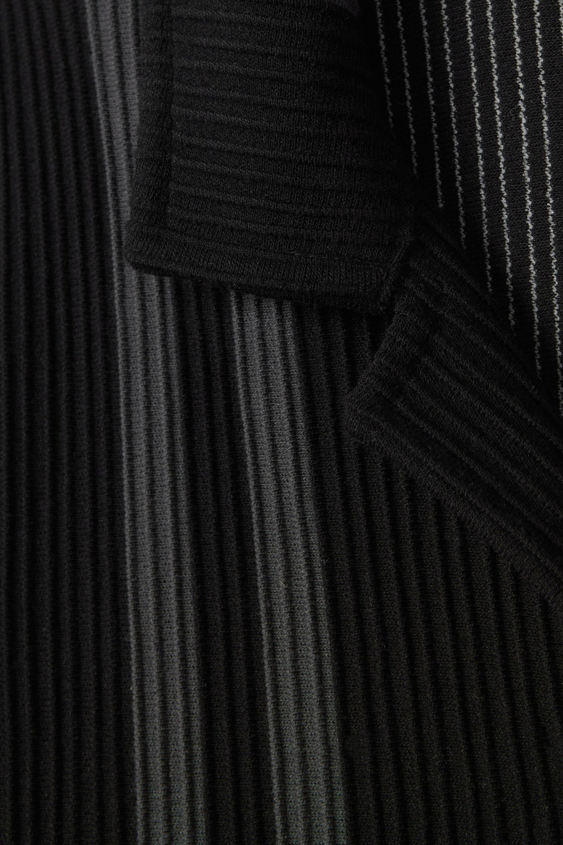 Reiss Black/Steel Grey Castle Ribbed Striped Cuban Collar Shirt - Image 6 of 6