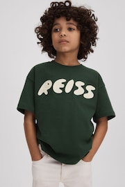 Reiss Hunting Green Sands Senior Cotton Crew Neck Motif T-Shirt - Image 1 of 4