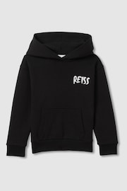 Reiss Washed Black Newton Senior Cotton Relaxed Motif Hoodie - Image 2 of 7