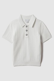 Reiss White Pascoe Senior Textured Modal Blend Polo Shirt - Image 1 of 3