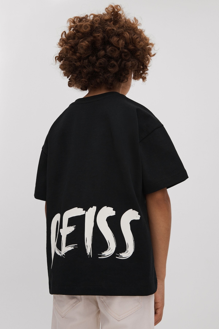 Reiss Washed Black Abbott Senior Cotton Motif T-Shirt - Image 1 of 4