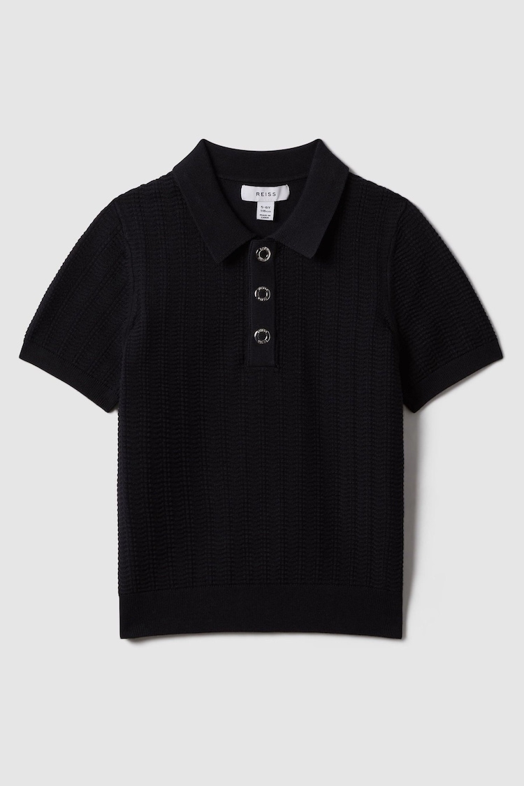 Reiss Navy Pascoe Senior Textured Modal Blend Polo Shirt - Image 1 of 3