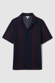 Reiss Navy/Bordeaux Castle Ribbed Striped Cuban Collar Shirt - Image 2 of 6