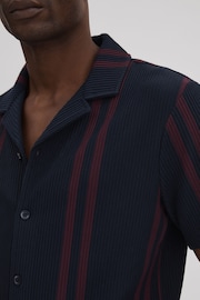 Reiss Navy/Bordeaux Castle Ribbed Striped Cuban Collar Shirt - Image 4 of 6