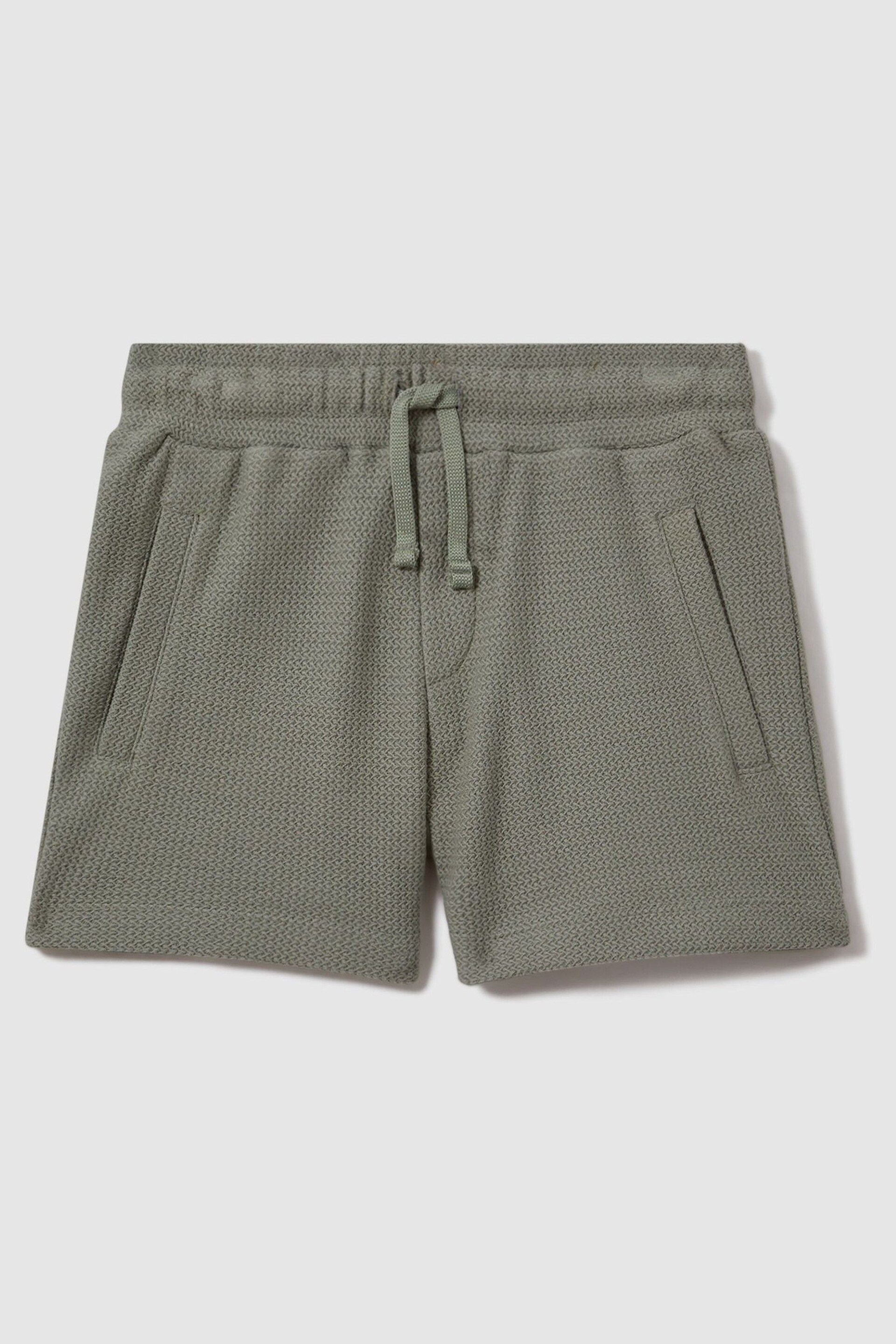 Reiss Pistachio Hester Junior Textured Cotton Drawstring Shorts - Image 1 of 3