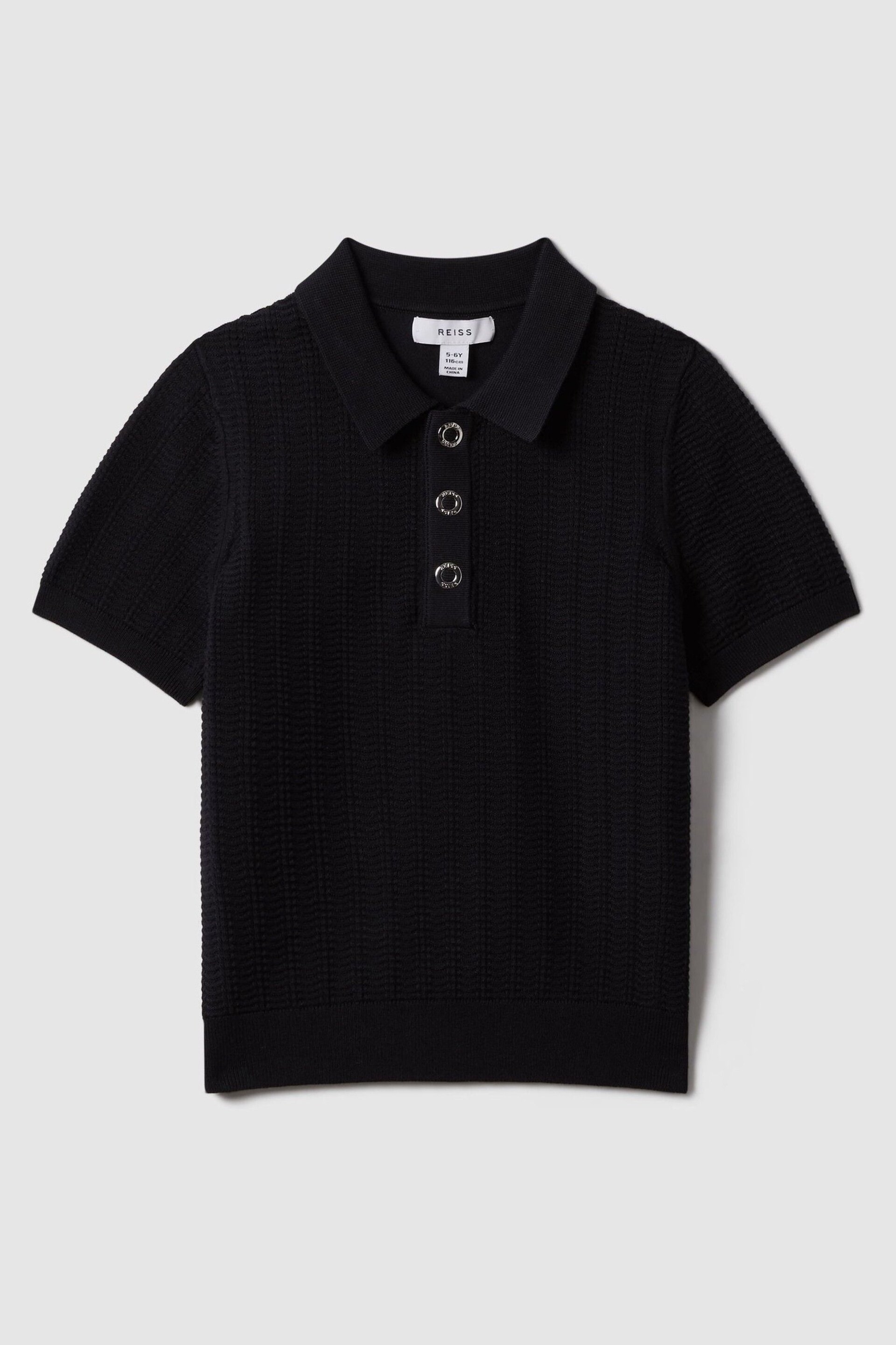 Reiss Navy Pascoe Junior Textured Modal Blend Polo Shirt - Image 1 of 3