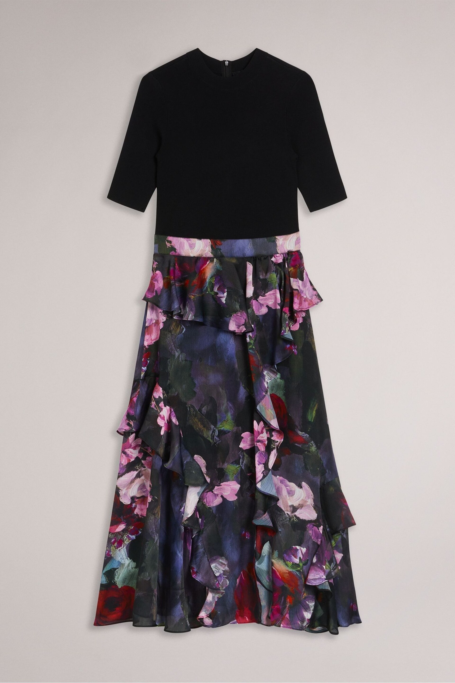 Ted Baker Black Rowana Fitted Knit Bodice Dress With Ruffle Skirt - Image 4 of 6