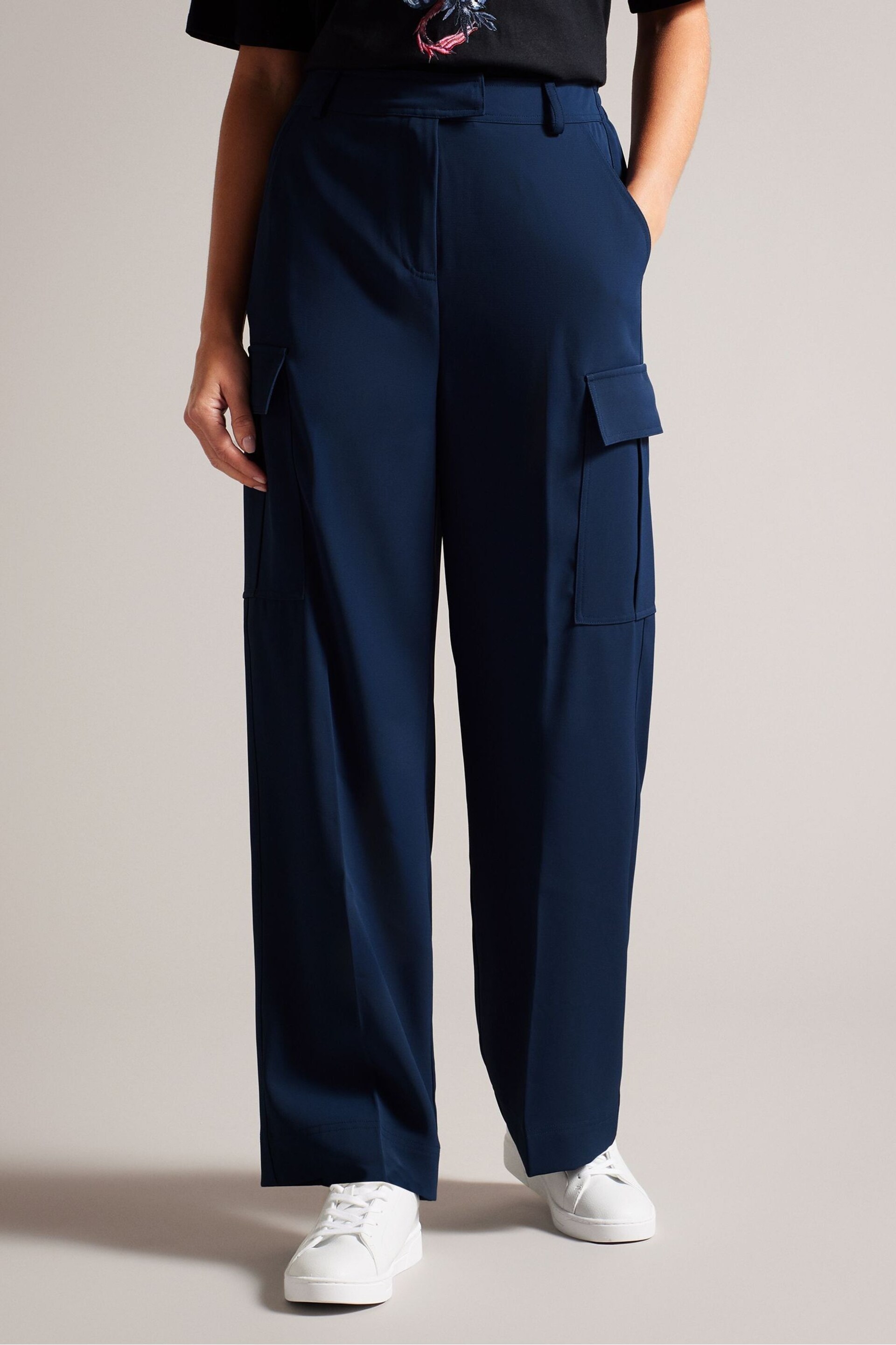 Ted Baker Blue Roccio High Waisted Wide Leg Cargo Trousers - Image 1 of 5