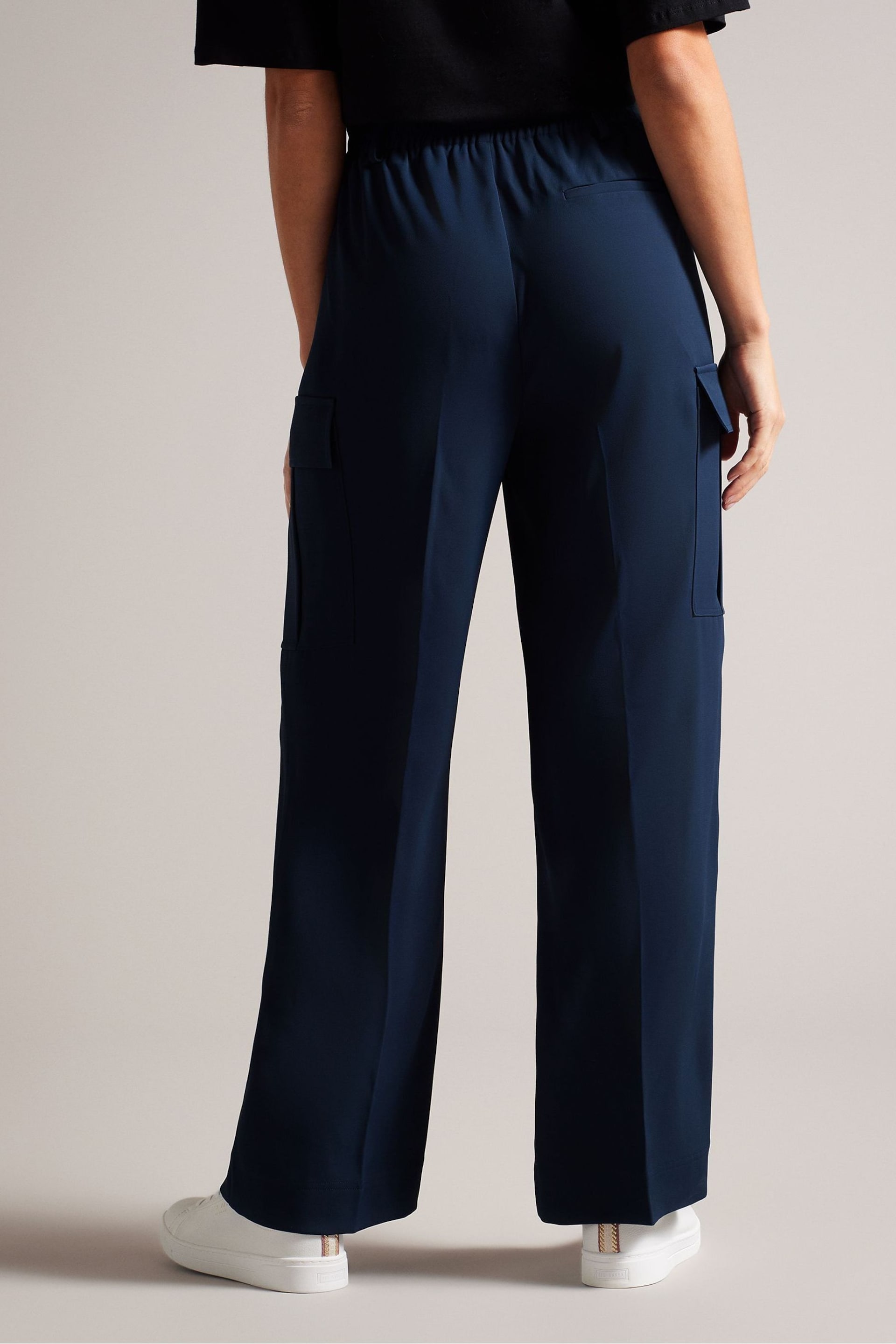 Ted Baker Blue Roccio High Waisted Wide Leg Cargo Trousers - Image 2 of 5