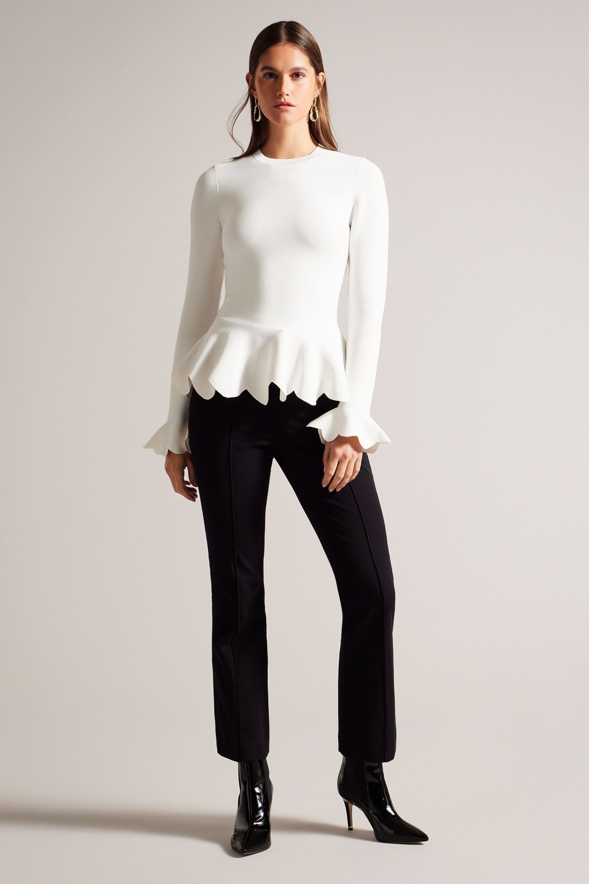 Ted Baker Cream Fitted Lillyyy Blouse With Peplum - Image 3 of 6