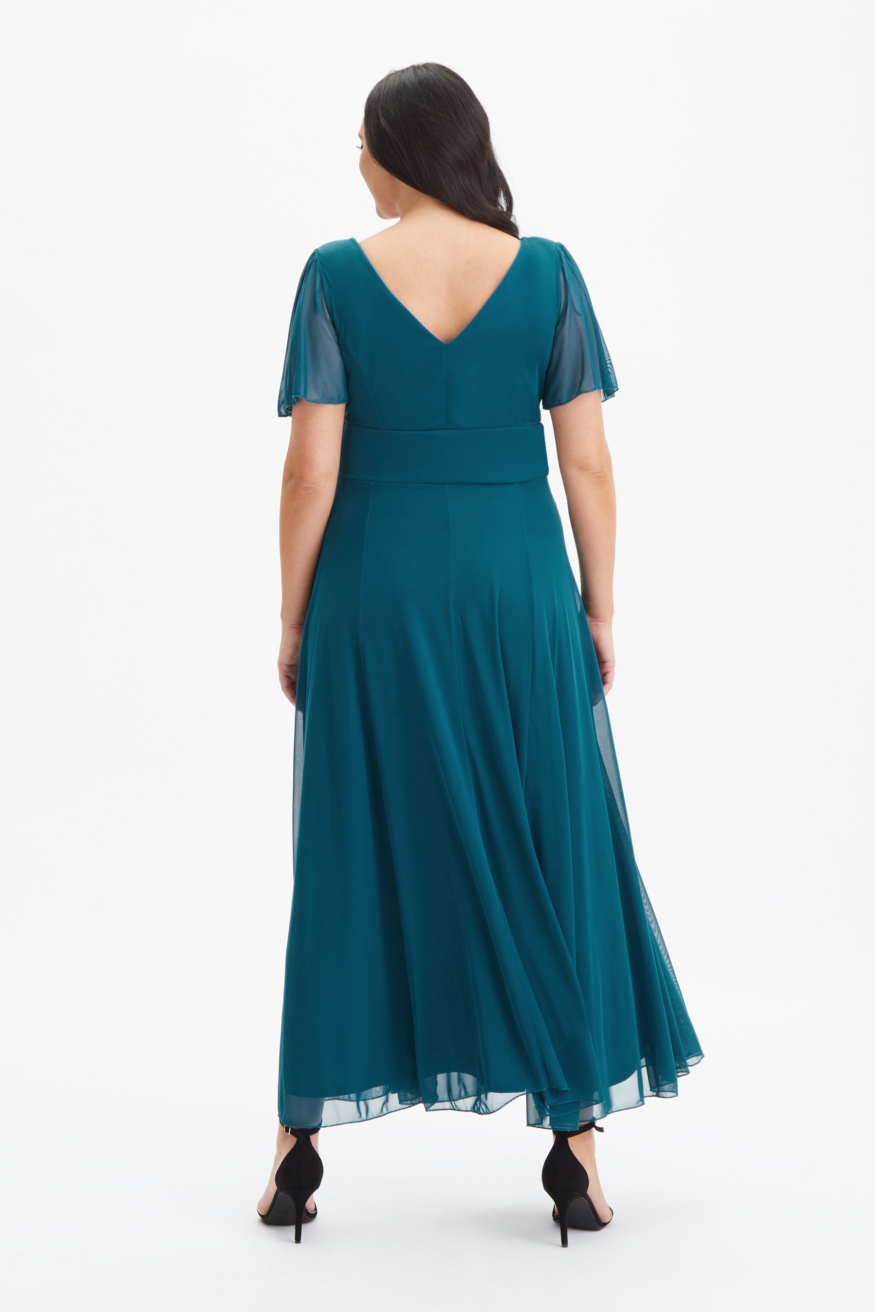 Buy Scarlett Jo Teal Blue Angel Sleeve Maxi Dress from Next Luxembourg
