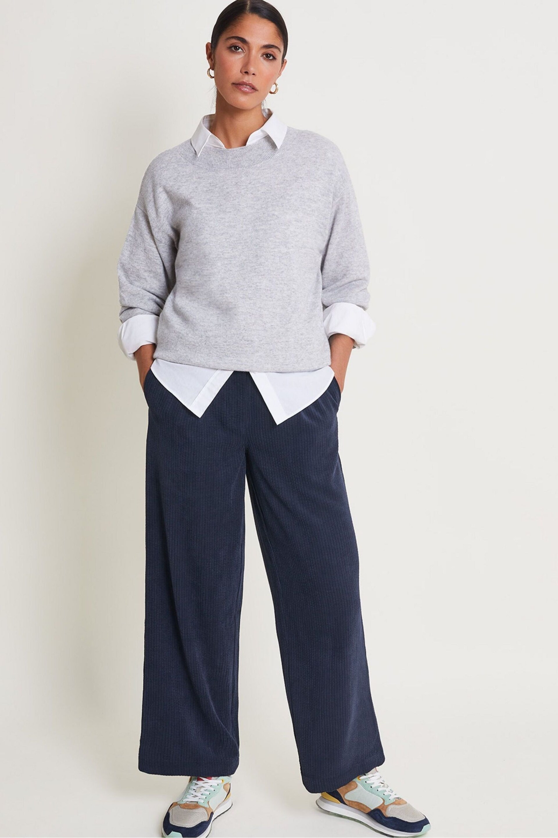 Monsoon Blue Serena Wide Leg Cord Trousers - Image 1 of 5