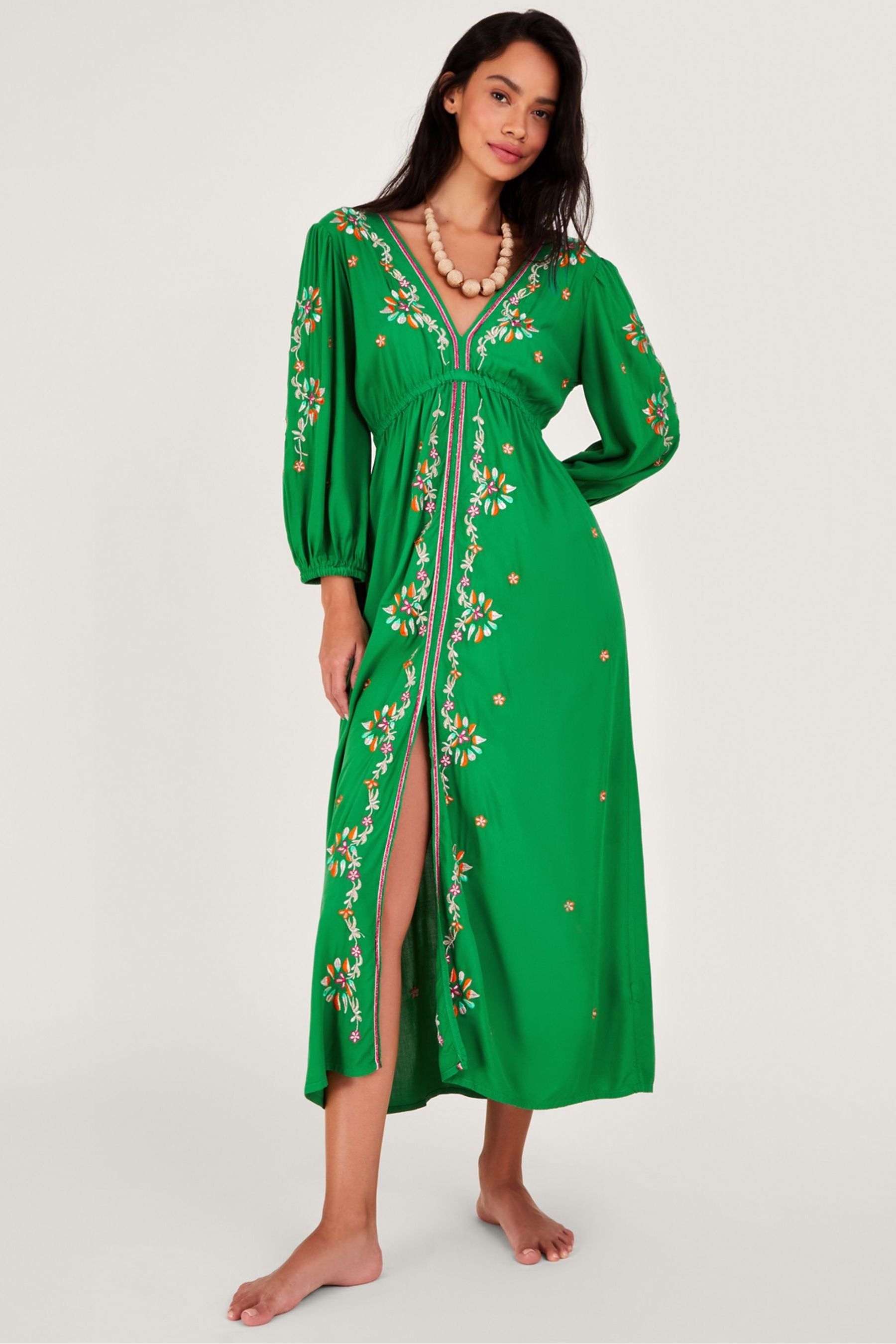 Buy Monsoon Green Embroidered Maxi Kaftan Dress from the Next UK online shop