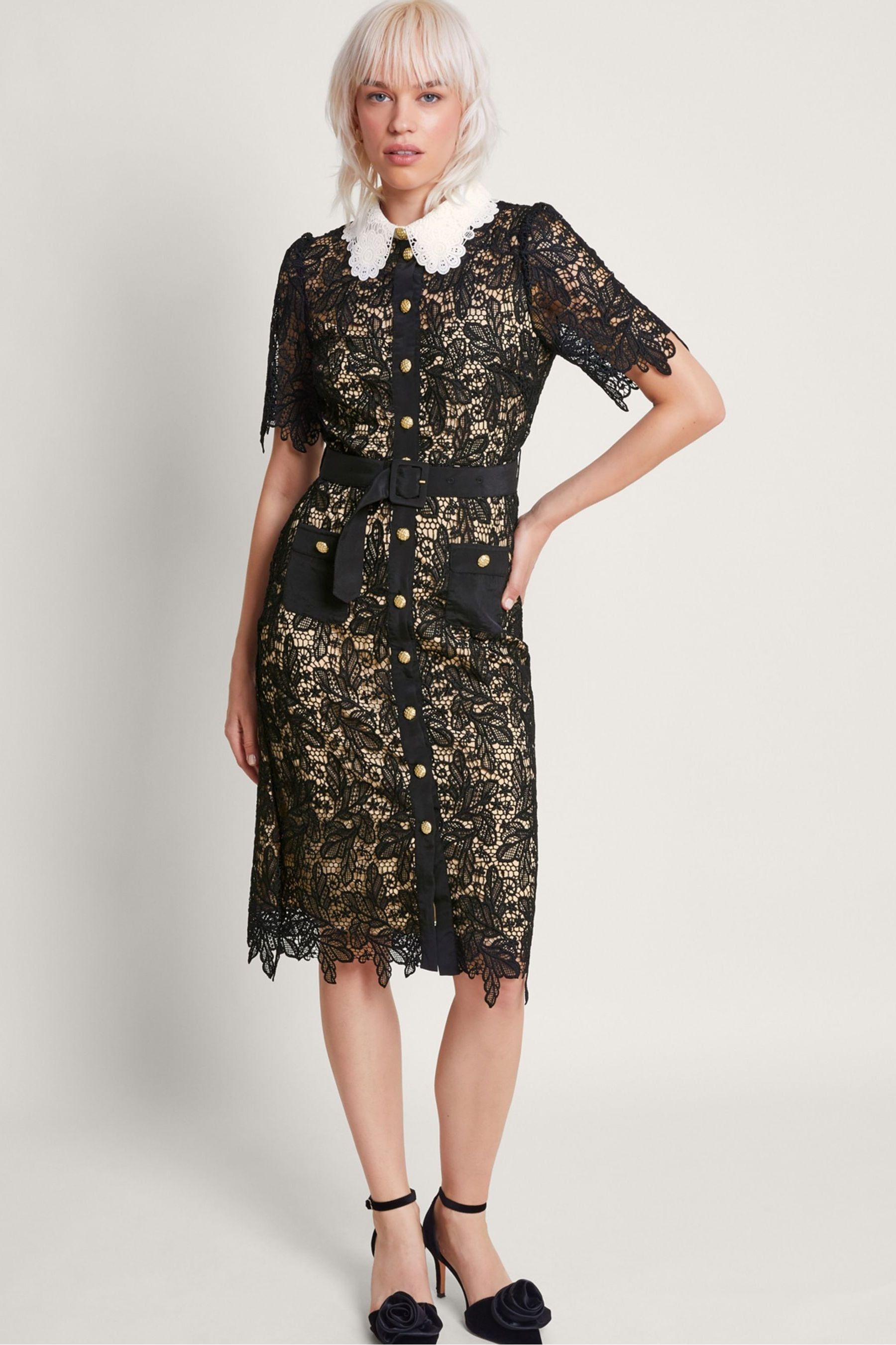 Lace shirt dress black cheap