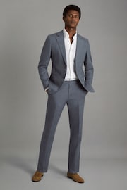 Reiss Airforce Blue Kin Single-Breasted Linen Suit Blazer Slim Fit - Image 3 of 7