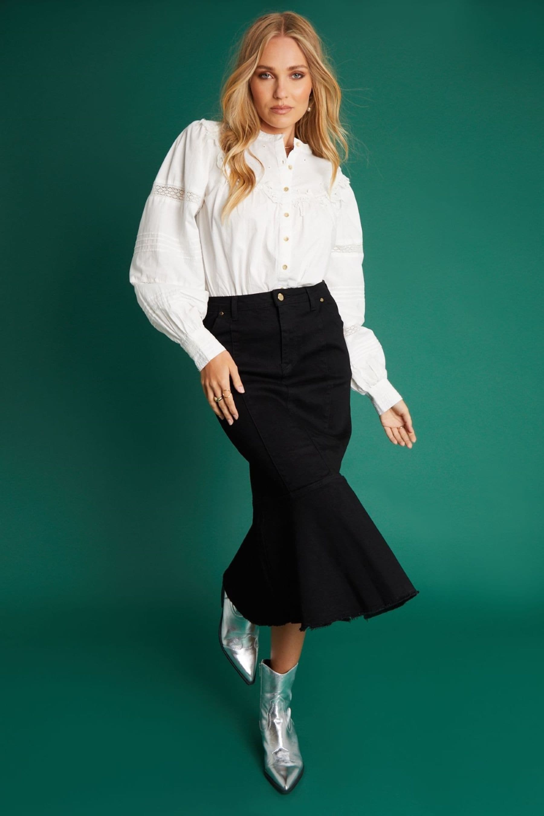 Black ruffle hem denim skirt deals