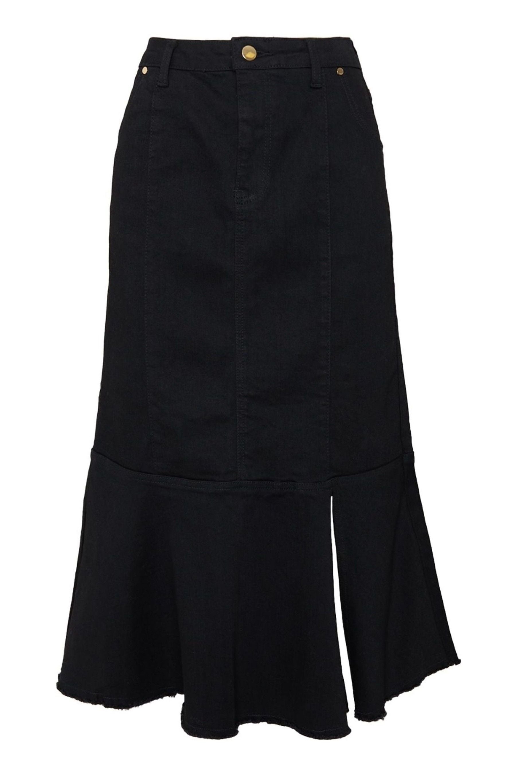 Buy Another Sunday Raw Edge Ruffle Hem Denim Midi Black Skirt from Next Luxembourg