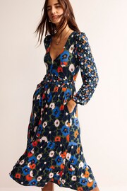 Boden Blue Hotch Floral Potch V-Neck Midi Dress - Image 4 of 6