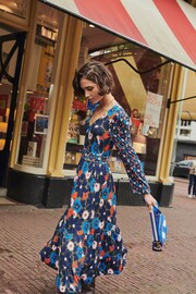 Boden Blue Hotch Floral Potch V-Neck Midi Dress - Image 5 of 6