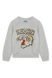 KENZO KIDS Grey Varsity Logo Crew Sweatshirt - Image 1 of 2