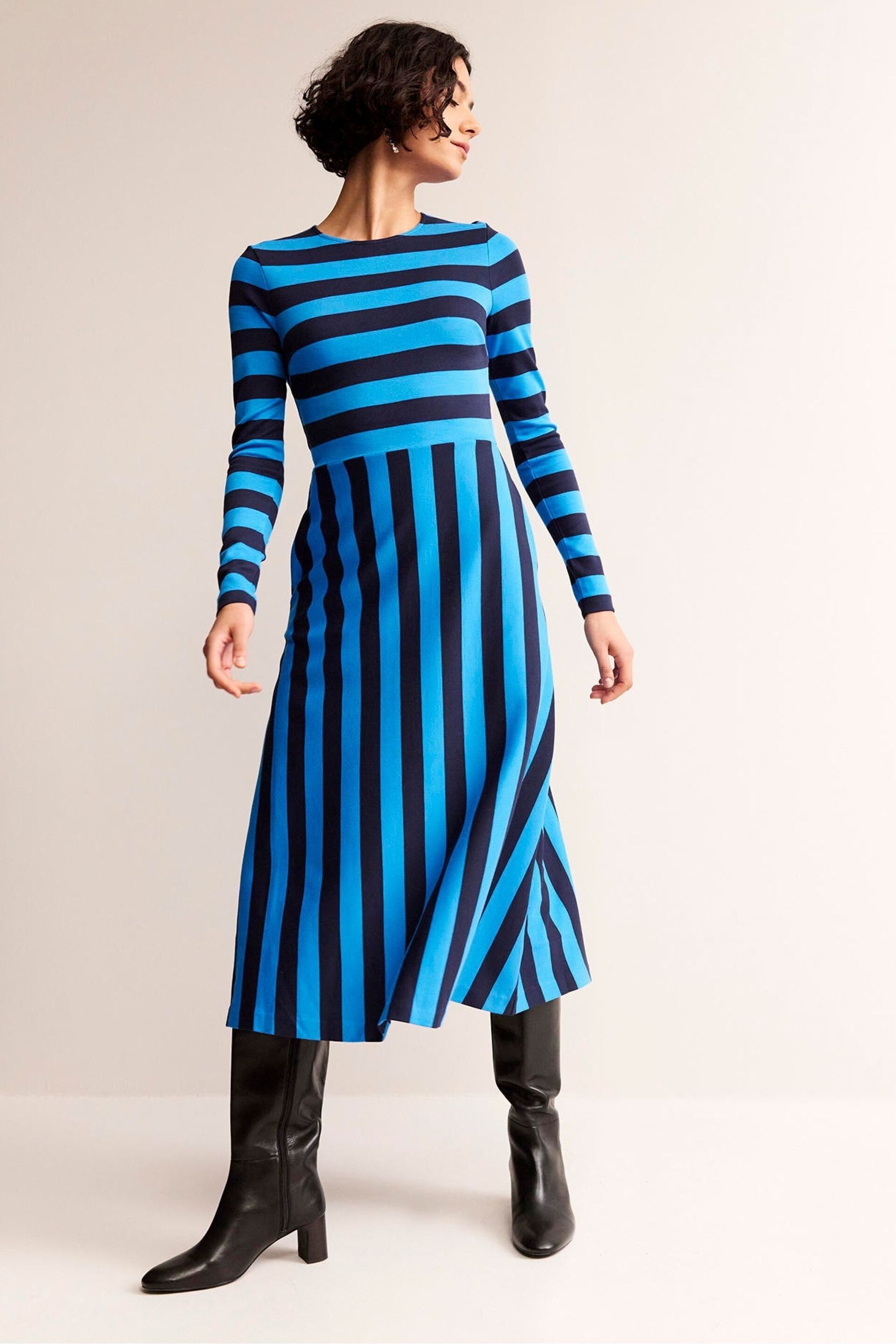 Boden Blue Stripe Jersey Midi Dress - Image 1 of 5