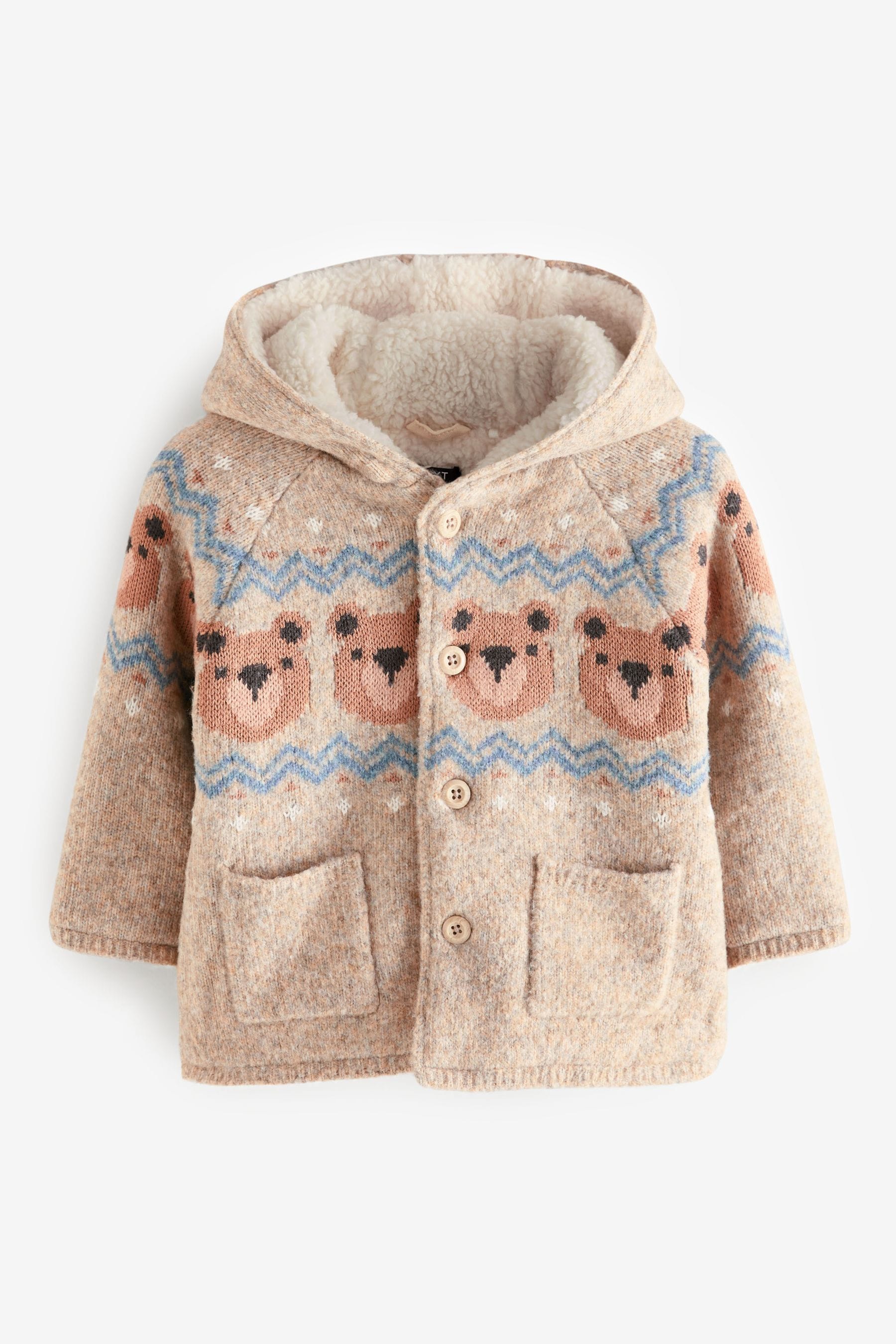 Buy Neutral Bears Hooded Cosy Borg Lined Cardigan 3mths 7yrs from the Next UK online shop