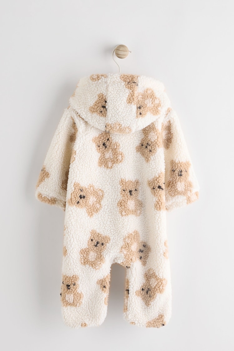 Ecru/Tan Bear Print Baby Cosy Fleece All-In-One (0mths-2yrs) - Image 2 of 7