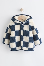 Navy Blue Checkerboard Baby Borg Hooded Fleece Jacket (0mths-2yrs) - Image 4 of 10