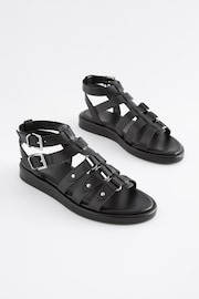 Black Extra Wide Fit Forever Comfort® Leather Gladiator Sandals - Image 1 of 5