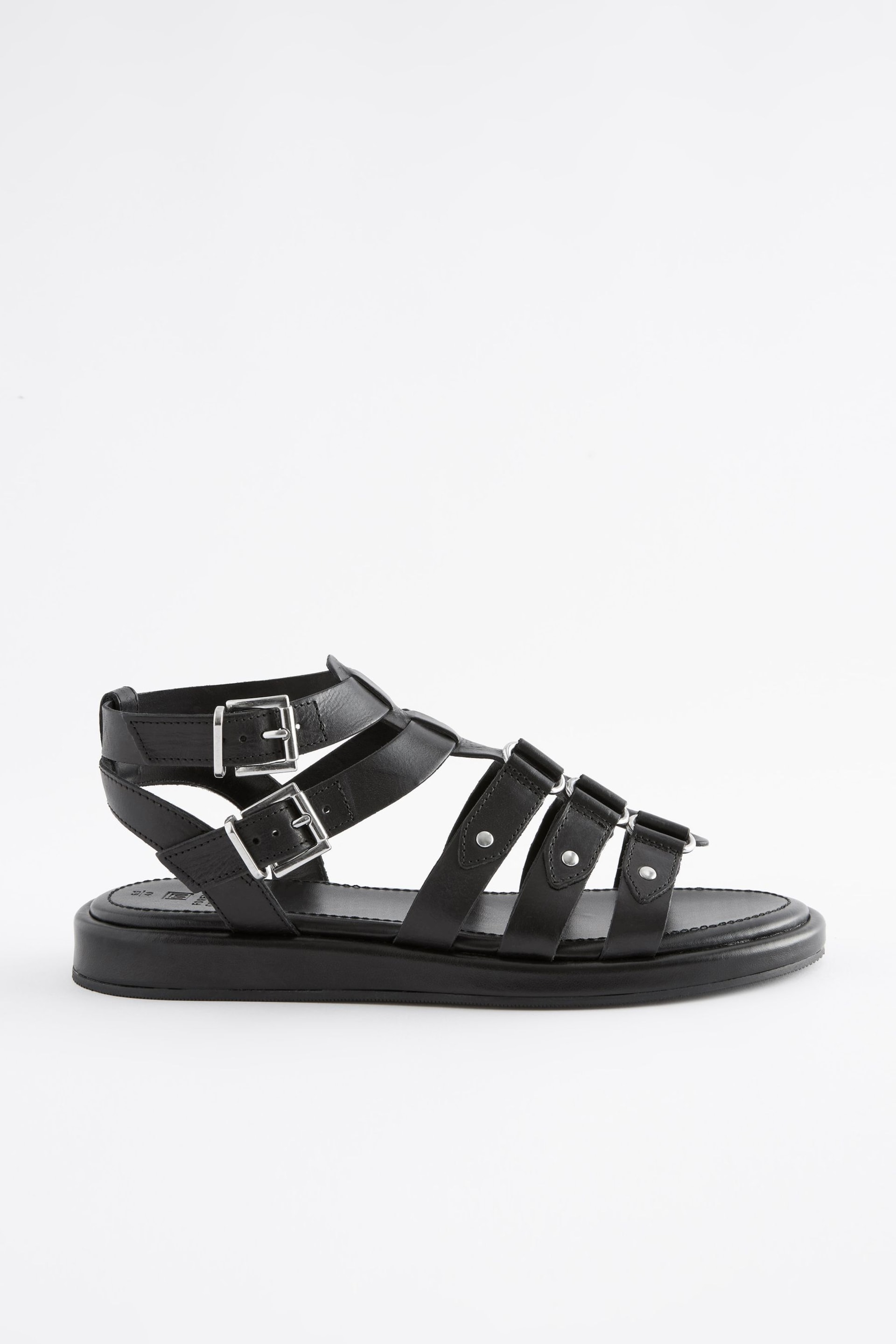 Black Extra Wide Fit Forever Comfort® Leather Gladiator Sandals - Image 2 of 5
