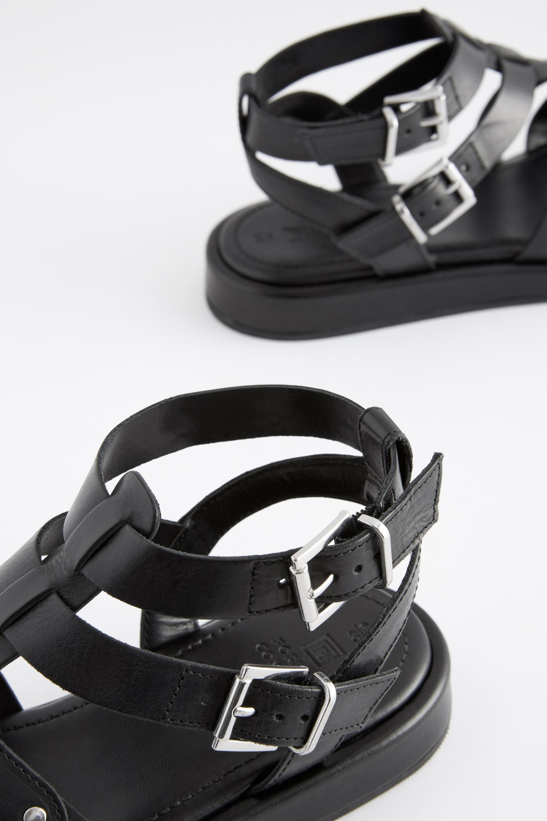 Black Extra Wide Fit Forever Comfort® Leather Gladiator Sandals - Image 4 of 5