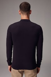 Black Regular Fit Knitted Long Sleeve Polo Shirt - Image 3 of 8