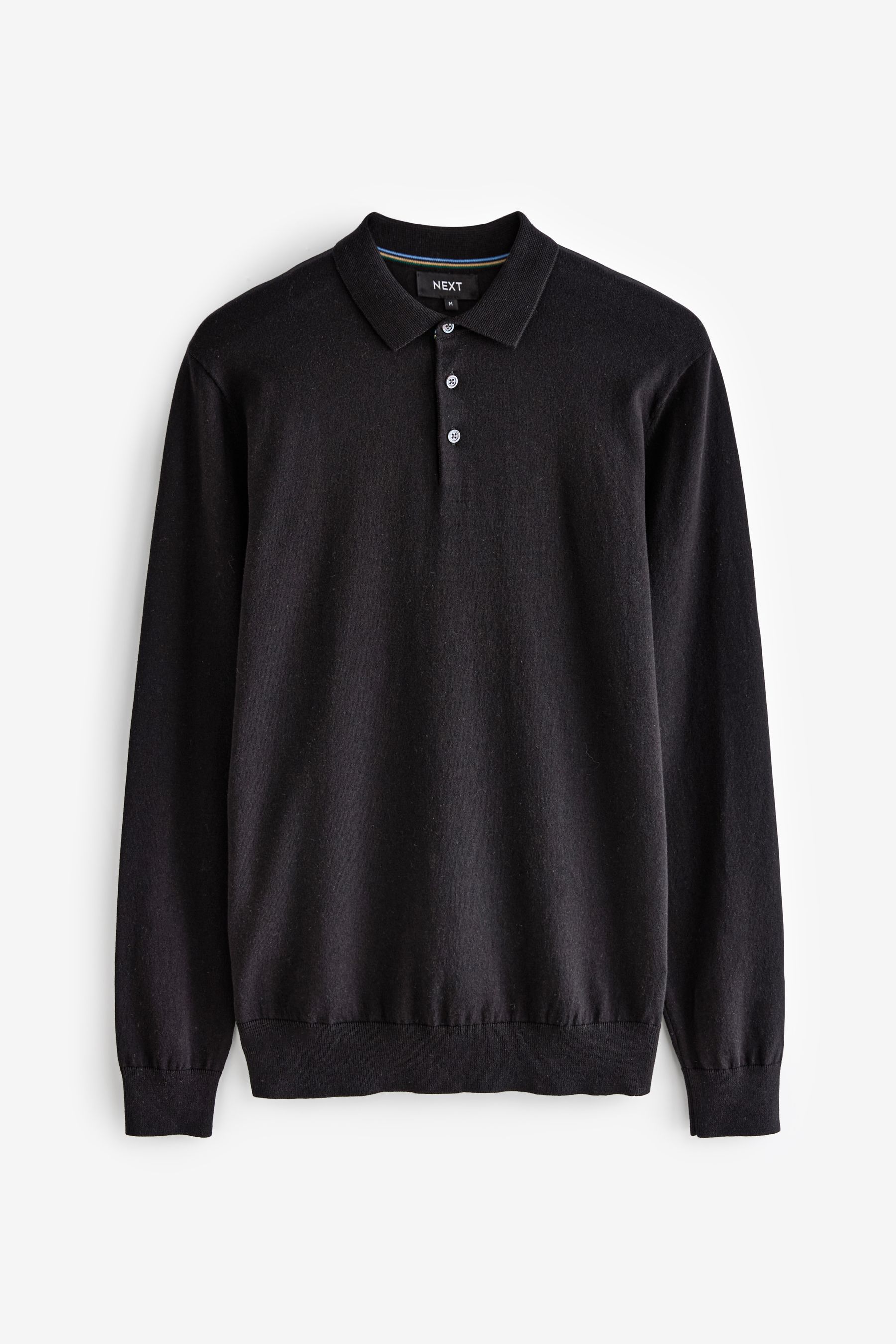 Buy Black Regular Fit Knitted Long Sleeve Polo Shirt from the Next UK online shop