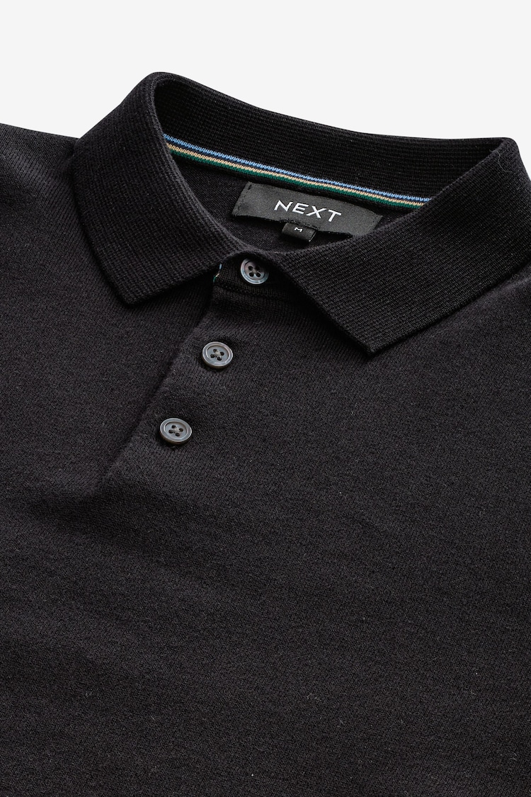 Black Regular Fit Knitted Long Sleeve Polo Shirt - Image 8 of 8