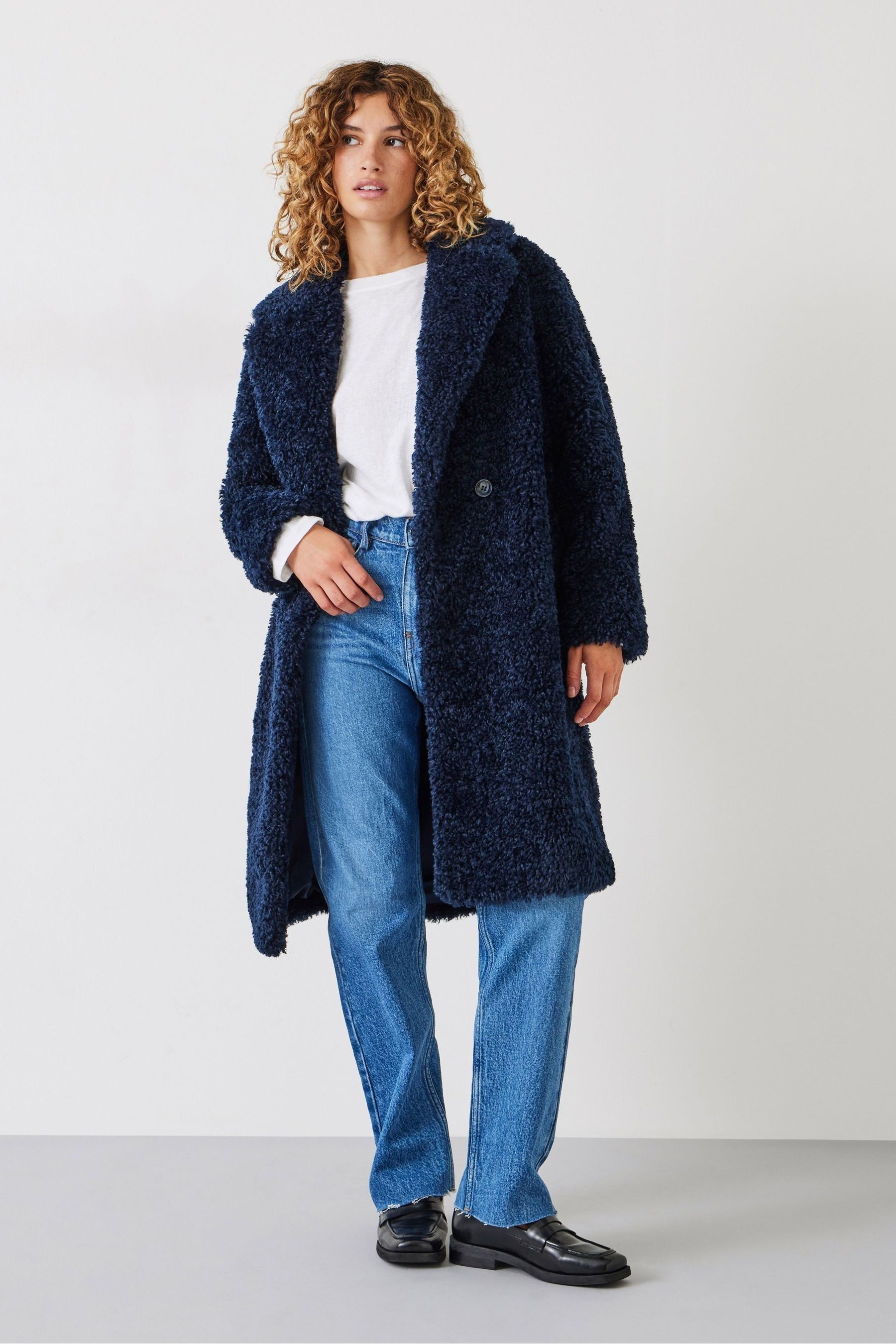 Buy Hush Blue Leighton Textured Faux Fur Coat from Next Luxembourg