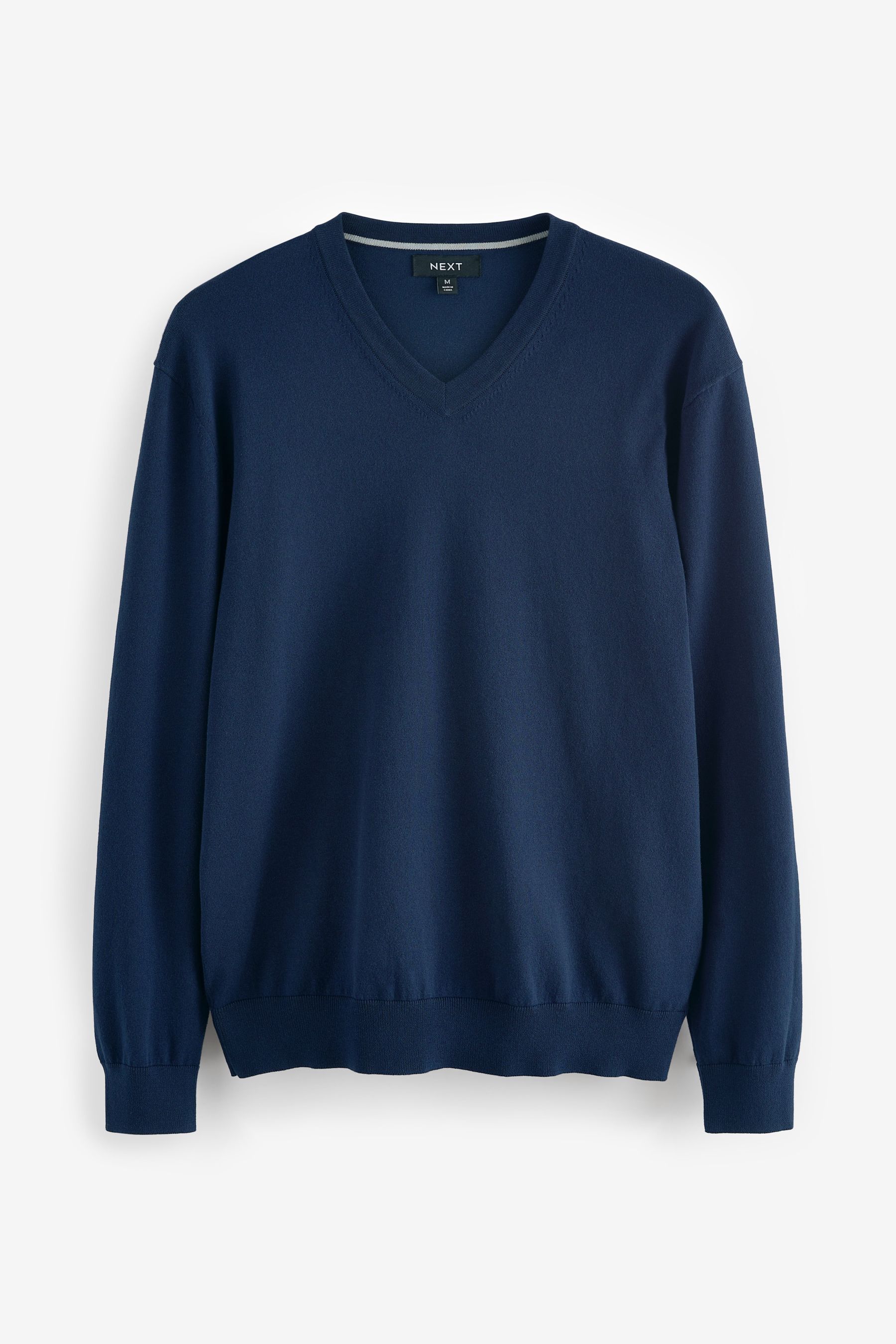 Navy Blue V Neck Regular Fit Cotton Rich V Neck Jumper