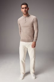 Neutral Regular Fit Knitted Long Sleeve Polo Shirt - Image 2 of 4