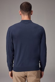 石藍色 - 標準剪裁 - Knitted Long Sleeve Polo Shirt - 圖片 3，共 8