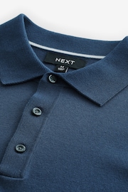 Slate Blue Regular Fit Knitted Long Sleeve Polo Shirt - Image 8 of 8