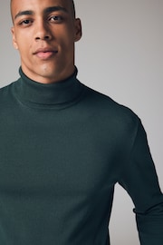 Dark Green Regular Fit Cotton Rich Roll Neck Jumper - Image 1 of 7