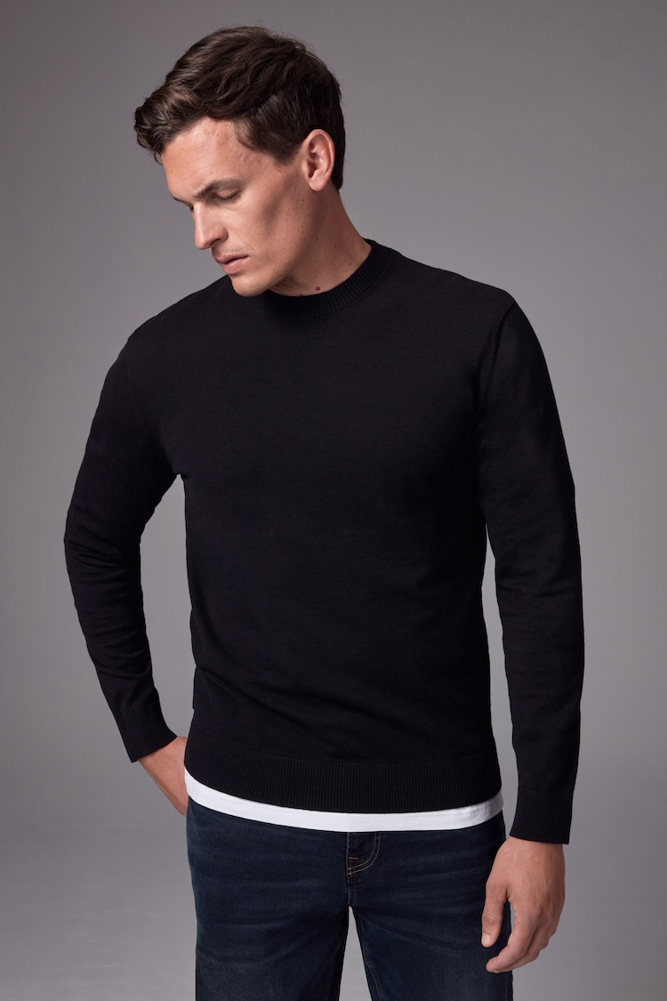 Black Crew Neck Regular Knitted Long Sleeve Jumper - Image 1 of 7