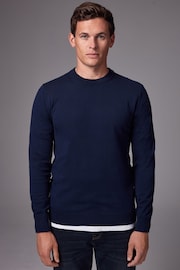 Navy Blue Crew Neck Regular Knitted Long Sleeve Jumper - Image 1 of 8