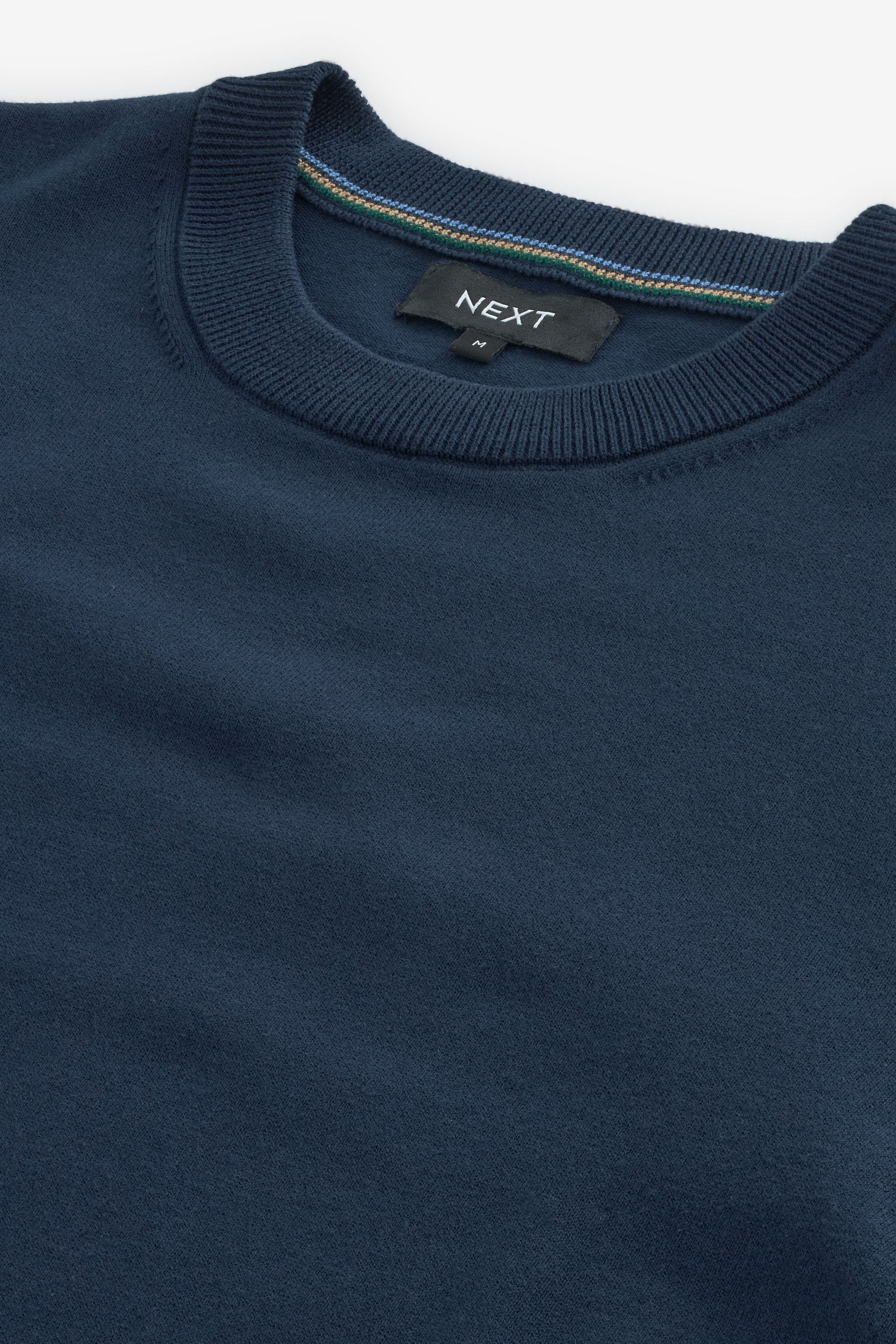 Buy Navy Blue Plain Regular Fit Cotton Rich Crew Jumper from the Next UK online shop