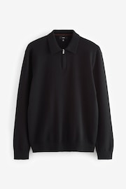 Black Knitted Long Sleeve Polo Shirt - Image 6 of 8